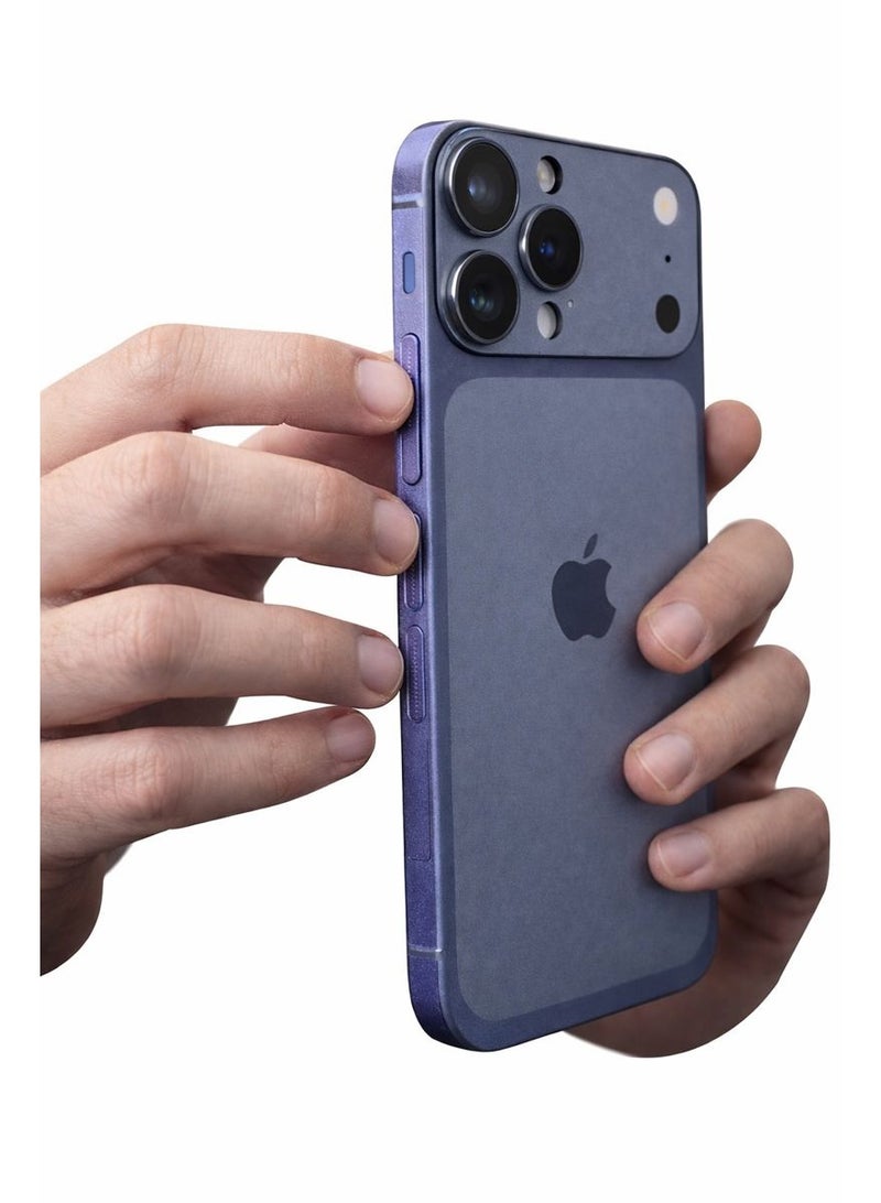 Full Body Conversion Skin for iPhone 15 Pro Max to iPhone 17 Pro Max Style - Blue Titanium Back Sticker, Camera Armor & Side Frame Protection - Image 1